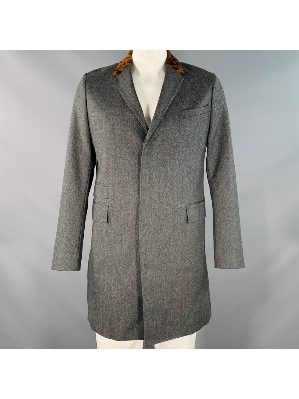 Ps By Paul Smith Gents Overcoat Grey Black Nailhead Wool Contrast Collar Coat